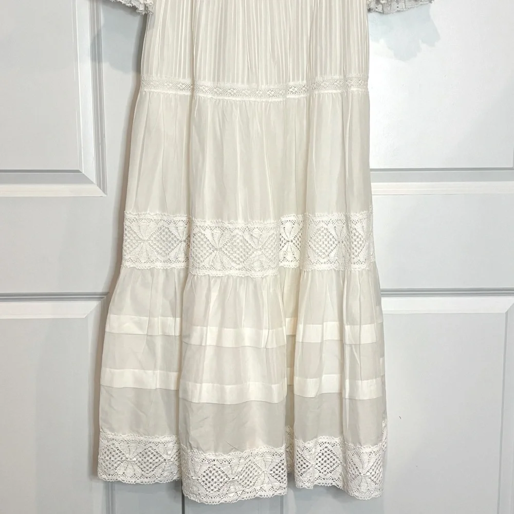 Hunter Bell Evelyn White Silk Cotton Lace Trim Square Neck Midi Maxi Dress 6 - Picture 5 of 12